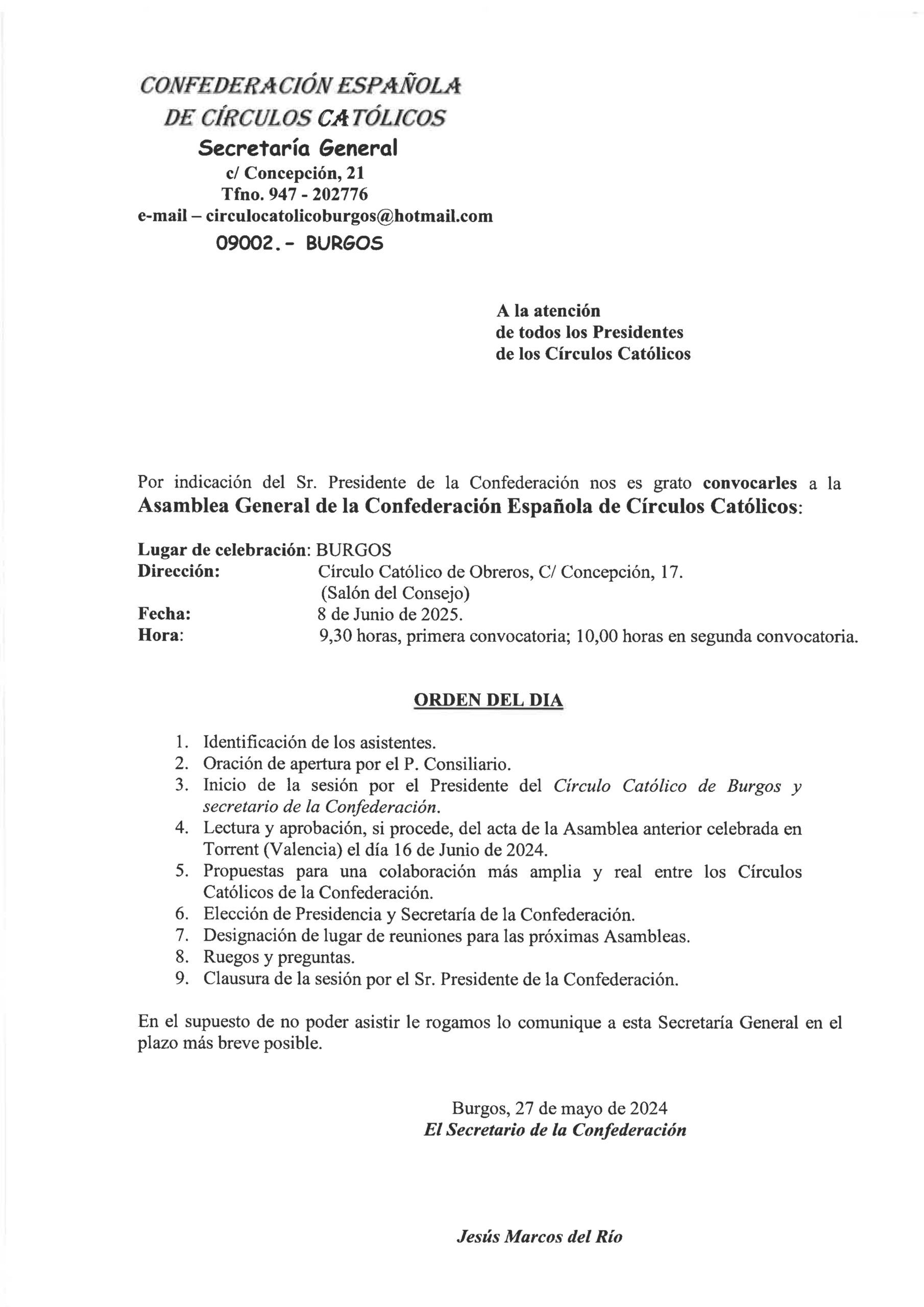 orden del dia asamblea